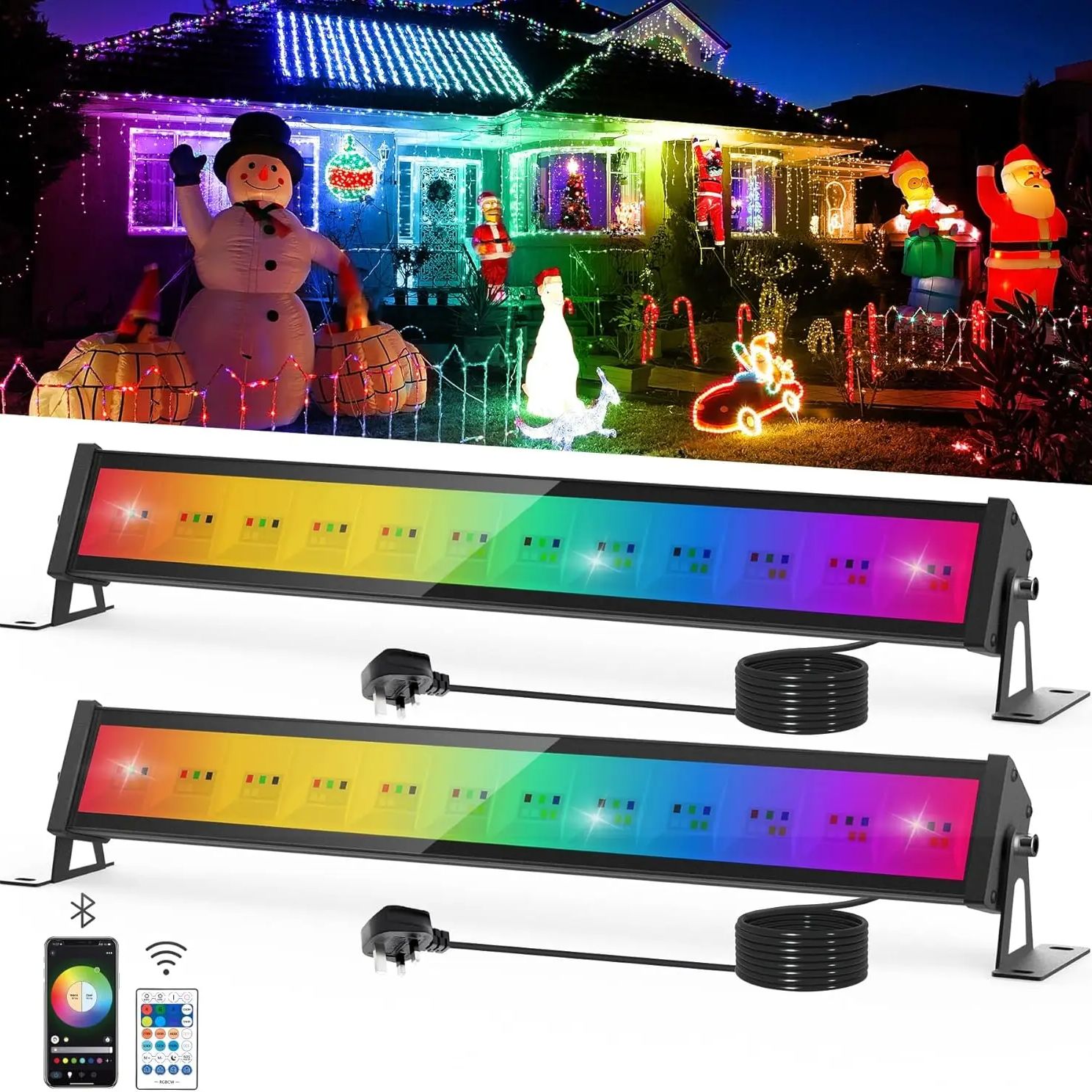 Smart Garden Lights Uk - 50W RGB LED-schijnwerperbalk met afstandsbediening Slimme