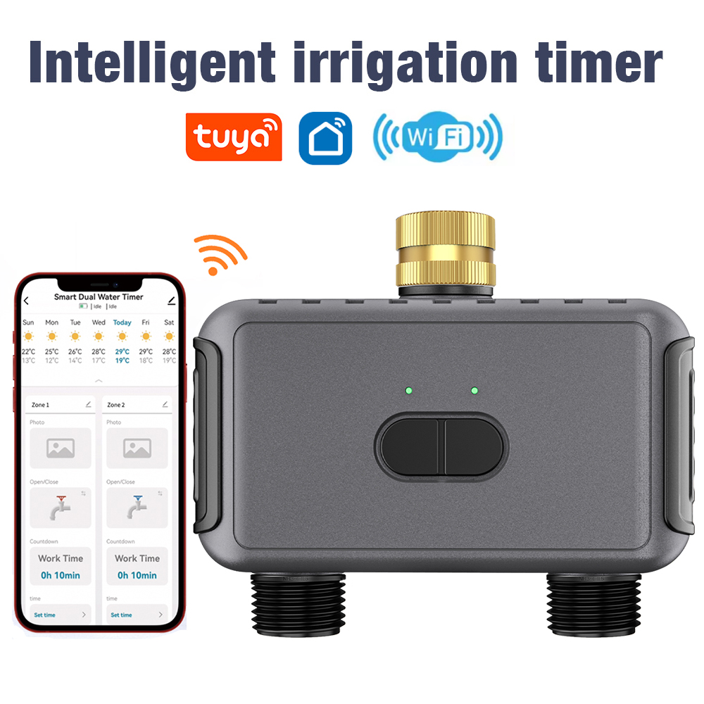 Wifi Irrigation Timer - Wifi Automatische watertimer Dubbele slang Tuinirrigatie