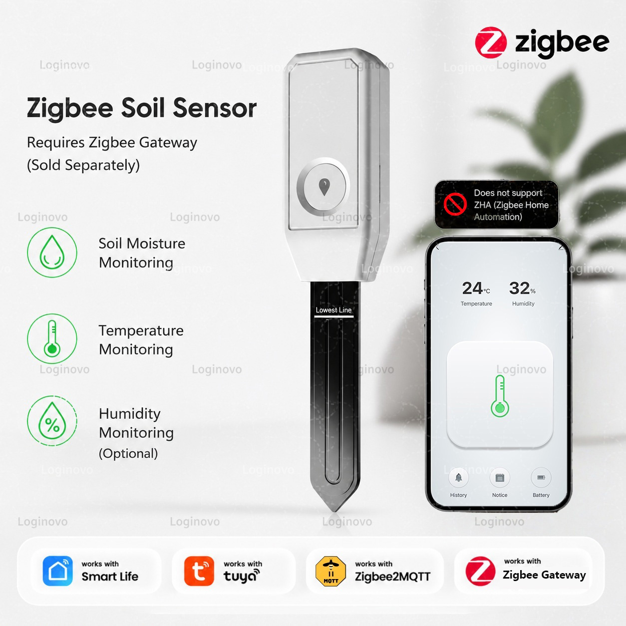 Smart Garden Home Assistant - Zigbee Bodemsensor Temperatuur Vochtigheid Vocht Detector